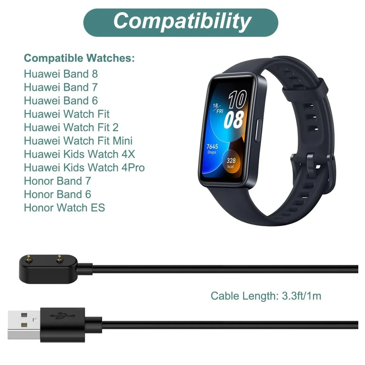 Huawei Smartwatch Watch Fit - Carregador Magnético USB para Smartwatch Huawei