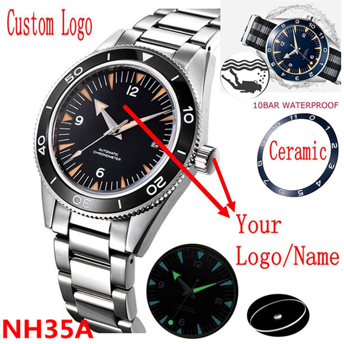 Logotipo personalizado nh35 mo - Watch Bezel Insert avaliação e preço